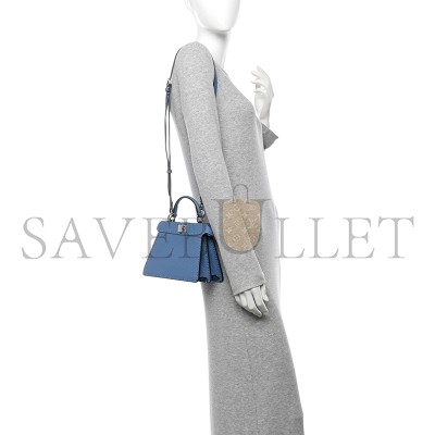 FENDI CUOIO ROMANO SELLERIA MACRO STITCHINGS PETITE PEEKABOO I SEE U ICONIC SATCHEL PLACCA ARGENTO (20*15*11cm)